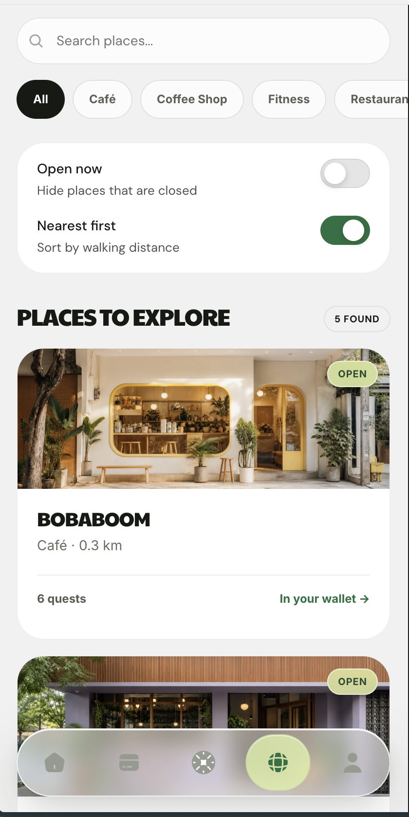 Relie Discover showing nearby brands to join